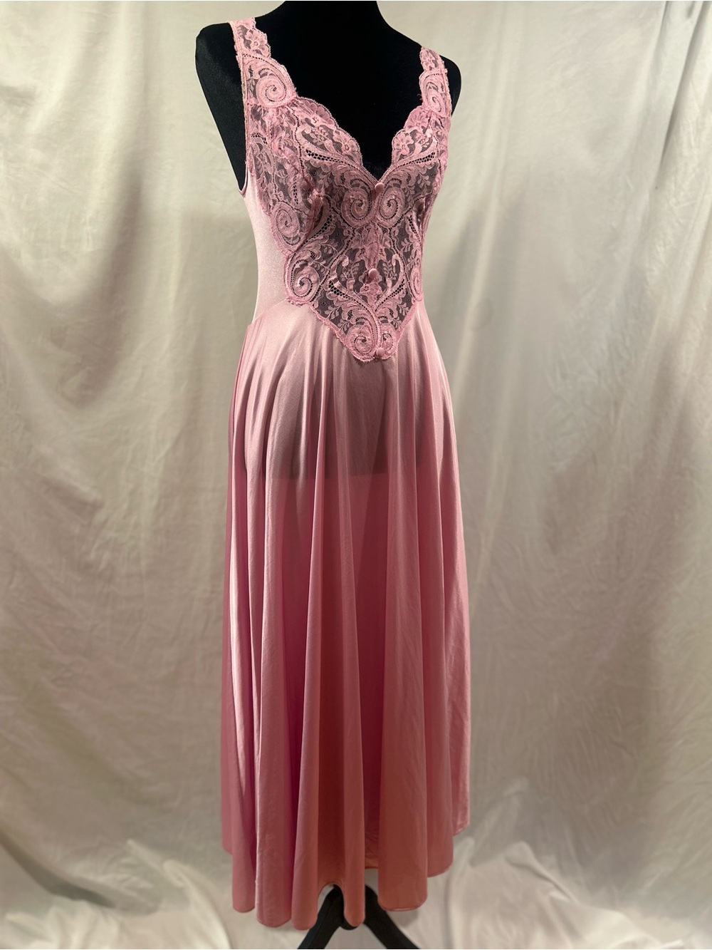 Vintage OLGA Pink Lace Bodice Women's Dress Rare Style